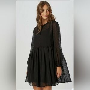 Matilda Jane Charlie Swiss Dot Sheer Black Overlay Dress Size Medium